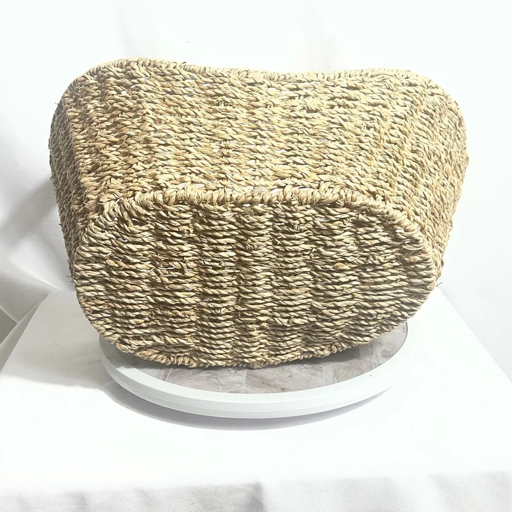 Vintage Woven Straw Market Basket With Handle Natural Rustic Decor
